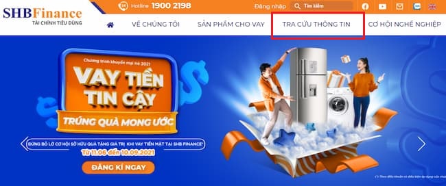 tra cứu khoản vay SHB bằng website