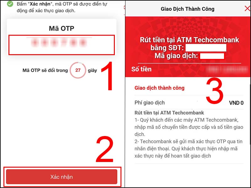 cách rút tiền không cần thẻ techcombank
