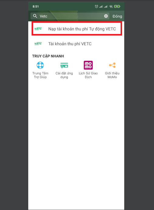 nạp tiền vetc qua momo