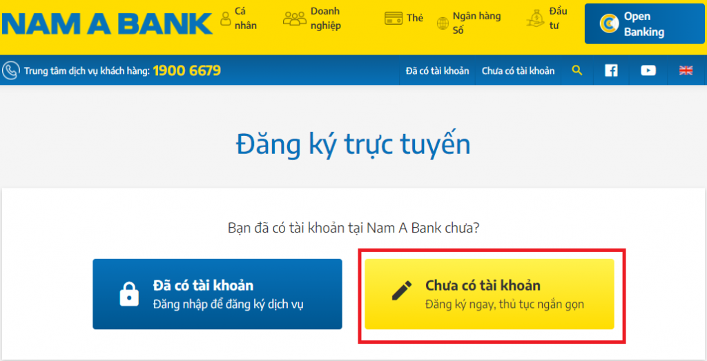 Mở tài khoản online ngân hàng nam á bank