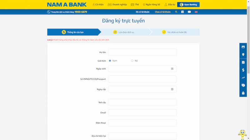 Mở tài khoản online ngân hàng nam á bank