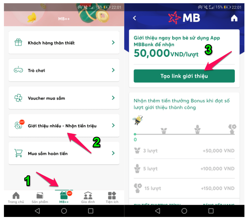 Hướng dẫn các bước lấy mã giới thiệu MB Bank