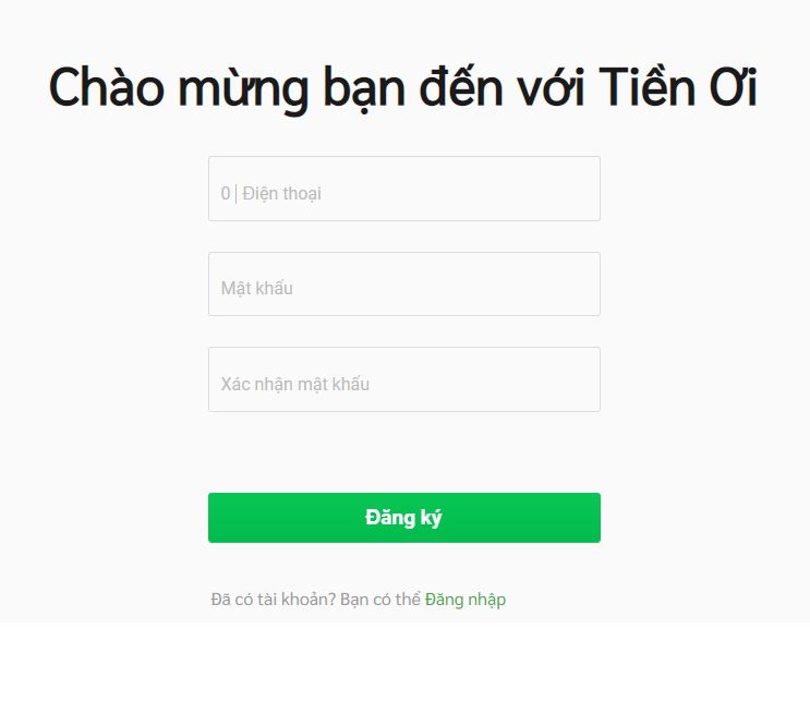 Đăng kí tài khoản Tiền Ơi 