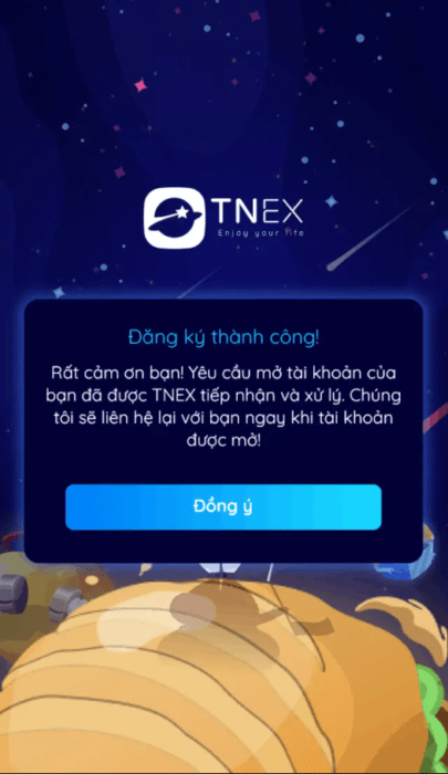 Thông báo đăng kí thành công từ Tnex