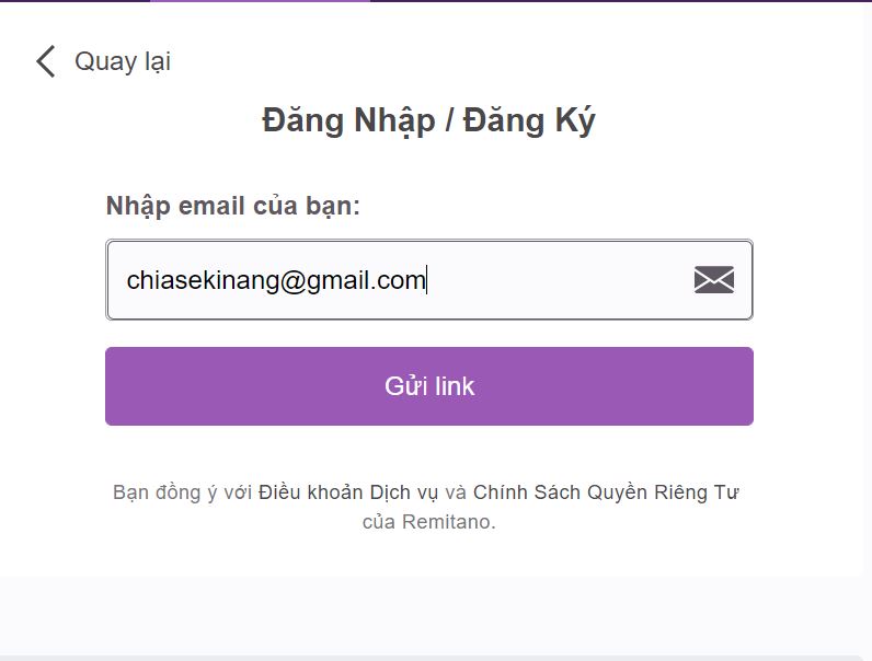 đăng ký remitano bằng mail